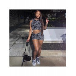 2024 Summer Ripped Navel Top And Short Skirt Sets  2024 Summer Ripped Navel Top And Short Skirt Sets