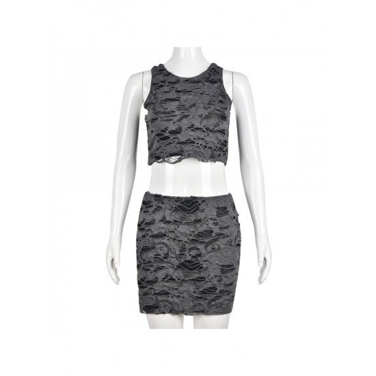  2024 Summer Ripped Navel Top And Short Skirt Sets