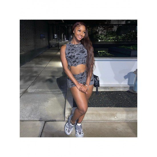  2024 Summer Ripped Navel Top And Short Skirt Sets