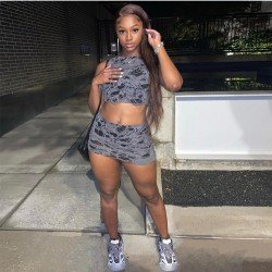  2024 Summer Ripped Navel Top And Short Skirt Sets