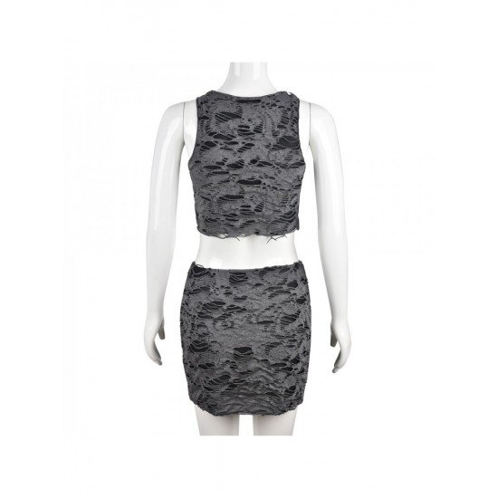  2024 Summer Ripped Navel Top And Short Skirt Sets