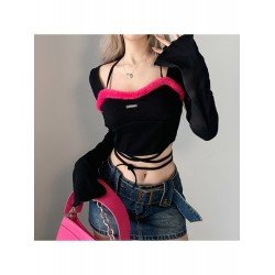 Fall Patchwork Long Sleeve Crop Tops