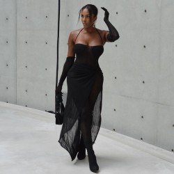 2024 Sexy See Through Backless Women's Sleeveless Dress  2024 Sexy See Through Backless Women's Sleeveless Dress
