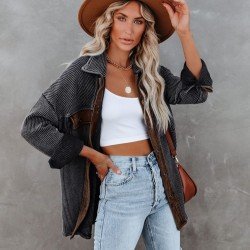  Loose Contrast Color Women's Long Sleeve Coats