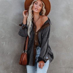  Loose Contrast Color Women's Long Sleeve Coats