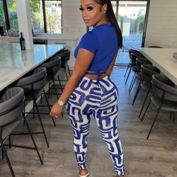 Tie Wrap Printed Matching 2 Piece Trouser Sets For Women