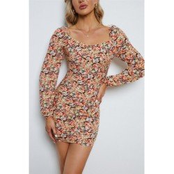 Vintage Backless Puff Sleeve Floral Short Dress Vintage Backless Puff Sleeve Floral Short Dress