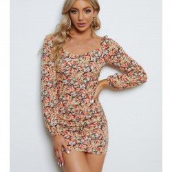 Vintage Backless Puff Sleeve Floral Short Dress
