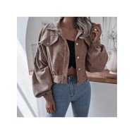  Lantern Sleeve Corduroy Pure Color Short Coats