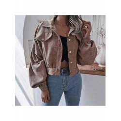  Lantern Sleeve Corduroy Pure Color Short Coats