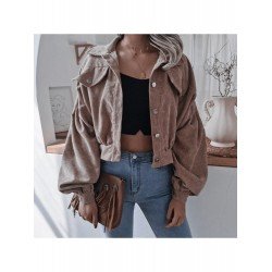 Lantern Sleeve Corduroy Pure Color Short Coats Lantern Sleeve Corduroy Pure Color Short Coats