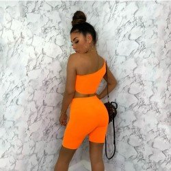 One Shoulder Cut Out Matching 2 Piece Short Sets