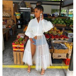 Women's Gauze Patchwork Pure Color Long Sleeve Dress  Women's Gauze Patchwork Pure Color Long Sleeve Dress