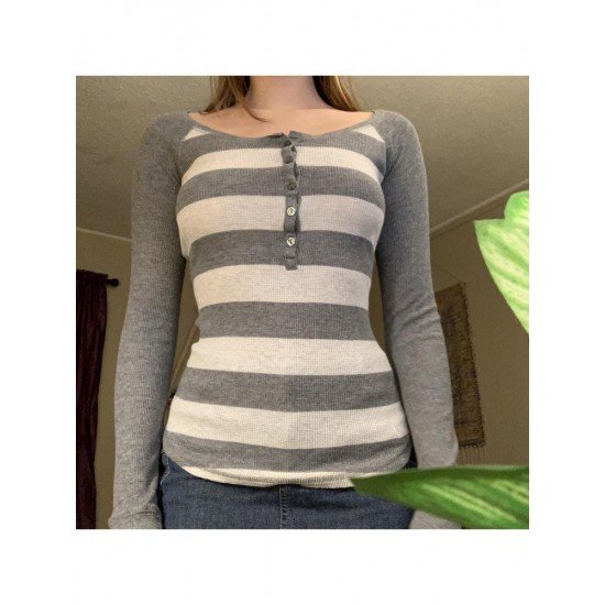  2024 Slim Striped Women's Long Sleeve Top