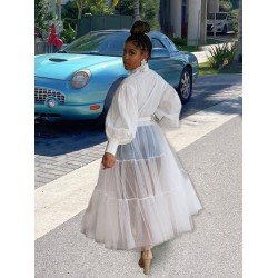 Women's Gauze Patchwork Pure Color Long Sleeve Dress  Women's Gauze Patchwork Pure Color Long Sleeve Dress