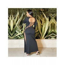 Sexy Round Neck Hollowed Out Bandage Long Dress  Sexy Round Neck Hollowed Out Bandage Long Dress