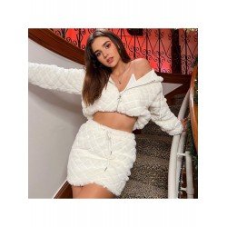 White Spring White Rhombus Matching 2 Piece Skirt Sets White Spring White Rhombus Matching 2 Piece Skirt Sets