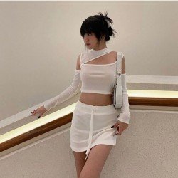 Mock Neck Cold Sleeve Cropped Sexy Tops