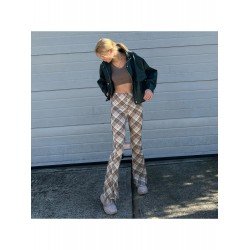 Elastic Waist Plaid Flare Trousers For Ladies Elastic Waist Plaid Flare Trousers For Ladies