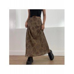 Vintage Brown Loose Floral Maxi Skirts For Ladies Vintage Brown Loose Floral Maxi Skirts For Ladies