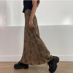 Vintage Brown Loose Floral Maxi Skirts For Ladies