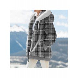  2024 Winter Hooded Plaid Plush Women's Coats