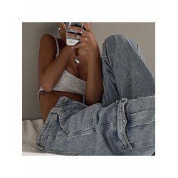 Streetwear Blue Low Rise Cargo Jeans