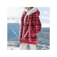  2024 Winter Hooded Plaid Plush Women's Coats