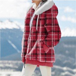  2024 Winter Hooded Plaid Plush Women's Coats