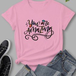 Letter Printed Simple Design T Shirts For Women
