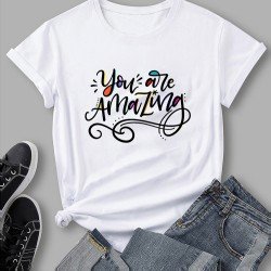 Letter Printed Simple Design T Shirts For Women
