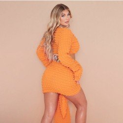 V Neck Flare Sleeve Matching Mini Skirt And Top Sets