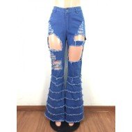  Fashion Ripped Pure Color Denim Jeans