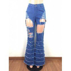 Fashion Ripped Pure Color Denim Jeans Fashion Ripped Pure Color Denim Jeans