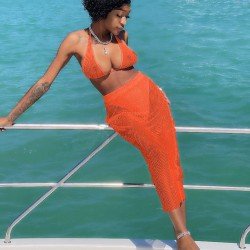  Sexy Gauze Halter Backless Pure Color Skirt Swimsuit 