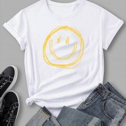 Simple Smile Face Printed Summer Women T Shirts