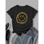 Simple Smile Face Printed Summer Women T Shirts