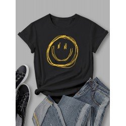 Simple Smile Face Printed Summer Women T Shirts