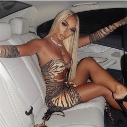  Summer Fashion Backless Tiger Print Women's Sleeveless Dress