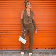  Pure Color Top And Trouser Women's Suits