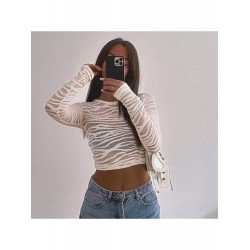 Fall White Long Sleeve Crop Tops
