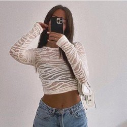 Fall White Long Sleeve Crop Tops