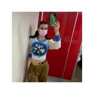  Cartoon Pattern Contrast Color Fall Ladies Tops