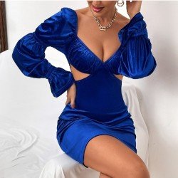 Sexy Backless Cut Out Puff Sleeve Dress 