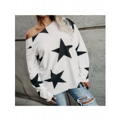 Casual Loose Star Printing Women's Long Sleeve Top