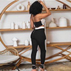 Color Blocking Strapless Matching Cropped Top And Trouser Sets