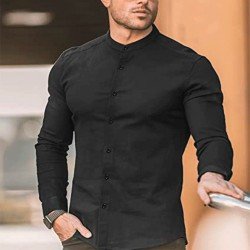 Pure Color White Long Sleeve Stand Collar Men Shirts Pure Color White Long Sleeve Stand Collar Men Shirts