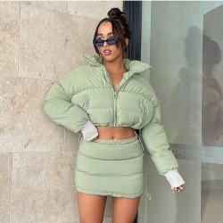 Trendy Winter Down Coat And Skirt Sets For Women