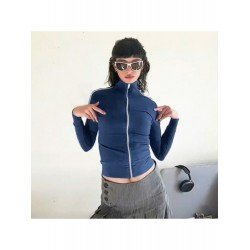 Fall Letter Printed Zipper Down Tops