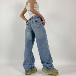 Designer Cut Out Blue Straight Leg Vintage Jeans